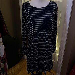 Old Navy Dark Blue Striped Long Sleeve Dress